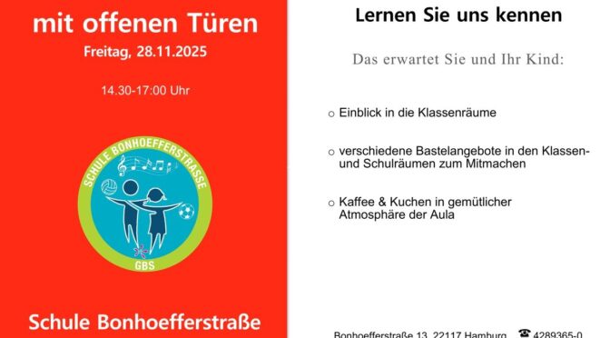 Tag der offenen Tür mit Adventsbasteln am 28. 11. 2025 von 14.30 Uhr – 17.00 Uhr